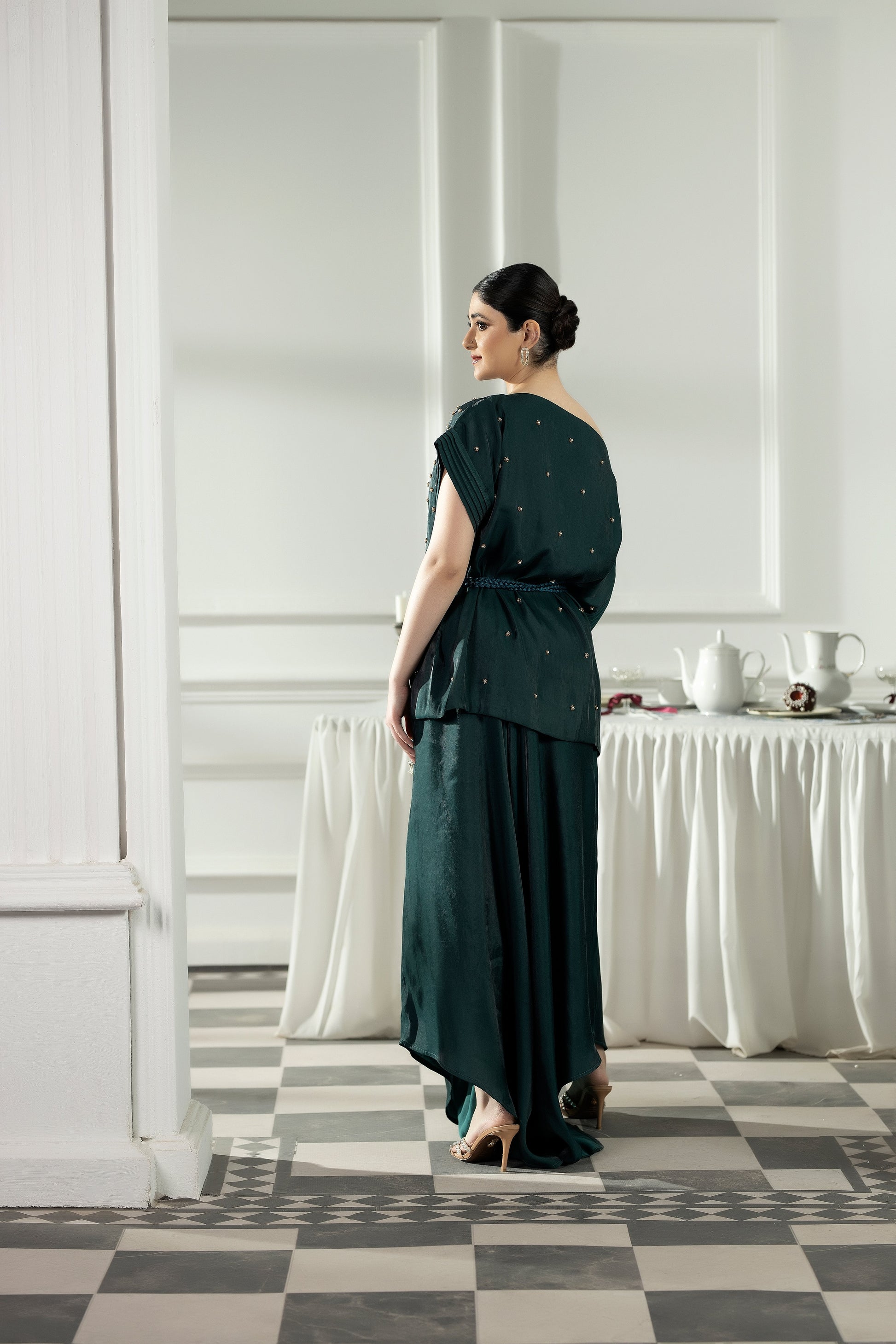 Purple Haze | Suraya Edit | Majestic Moss Green - Luxury Dress - available at Maria Faisal in UK and USA.