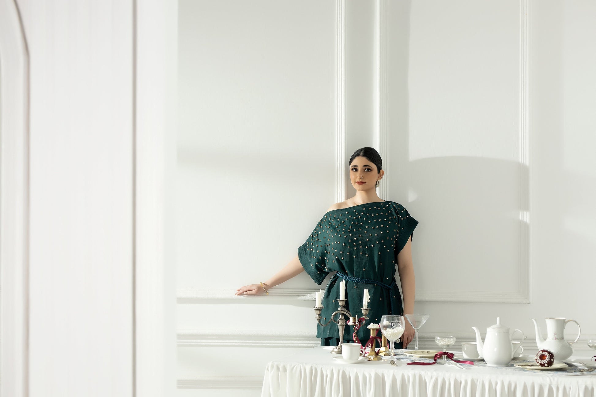 Purple Haze | Suraya Edit | Majestic Moss Green - Luxury Dress - available at Maria Faisal in UK and USA.