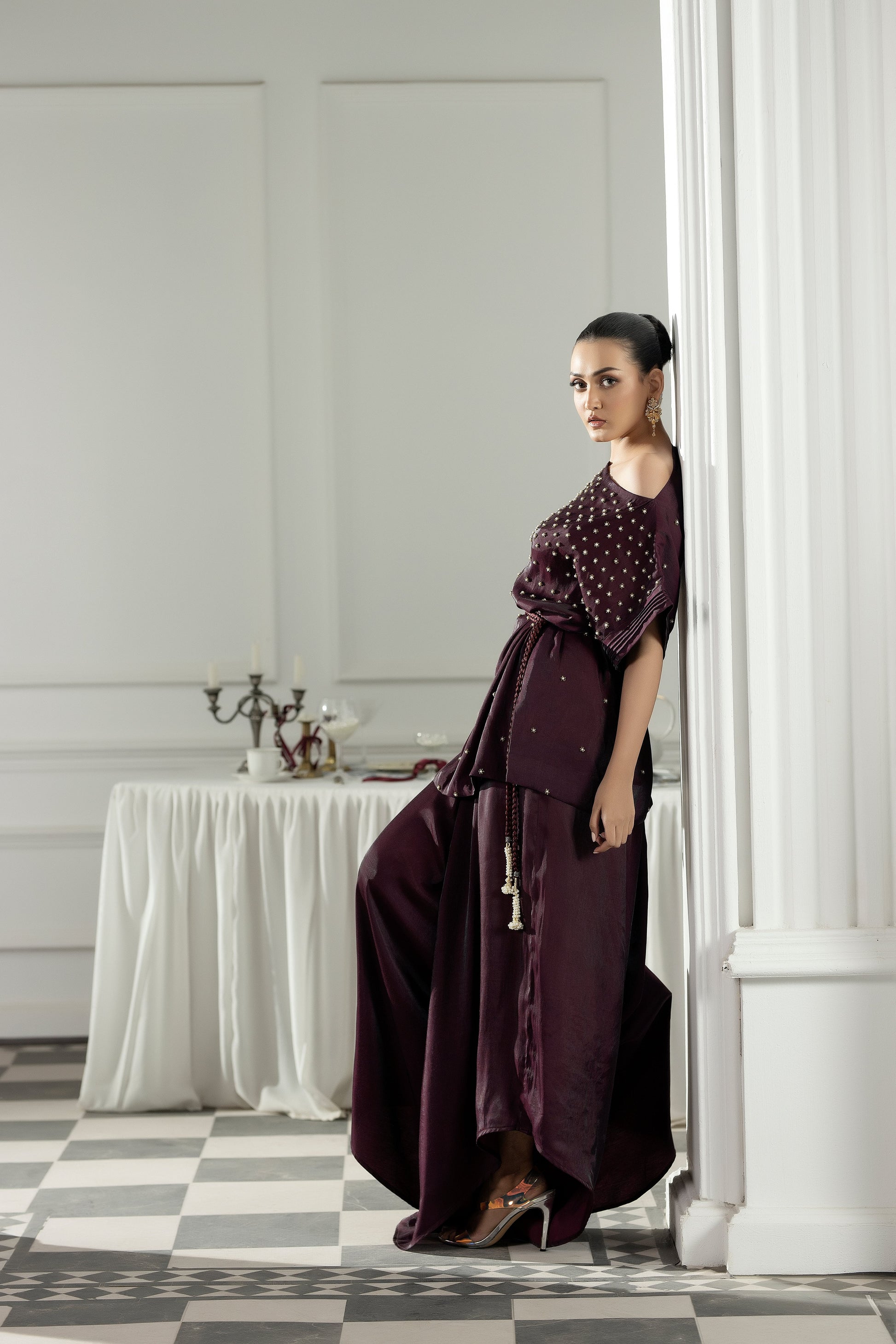 Purple Haze | Suraya Edit | Burgundy Belle - Luxury Dress - available at Maria Faisal in UK and USA.