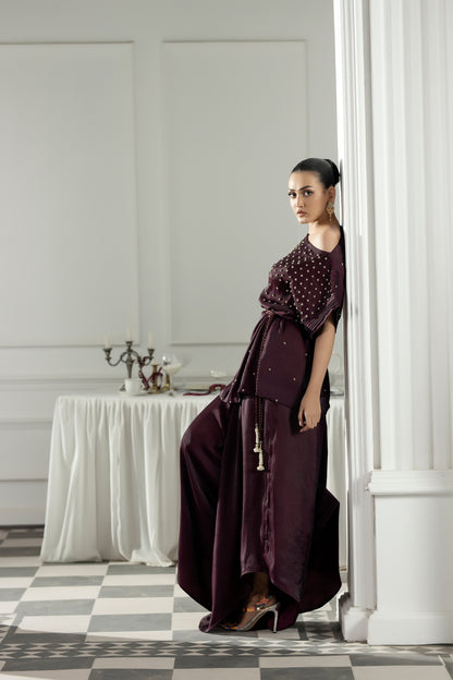 Purple Haze | Suraya Edit | Burgundy Belle - Luxury Dress - available at Maria Faisal in UK and USA.