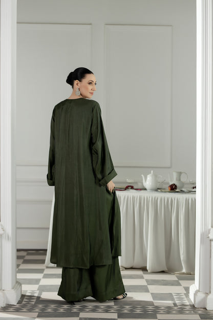 Purple Haze | Suraya Edit | Elegant in Olive - Luxury Dress - available at Maria Faisal in UK and USA.