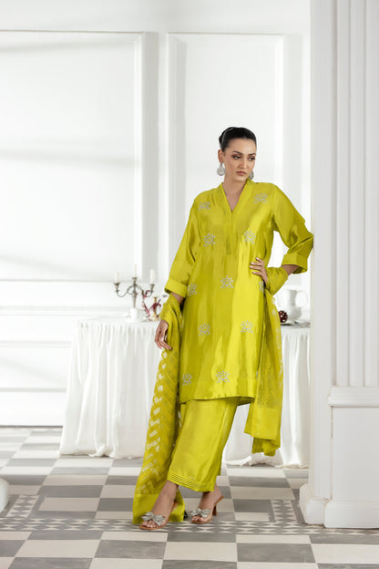 Purple Haze | Suraya Edit |Chartreuse Charm - Luxury Dress - available at Maria Faisal in UK and USA.