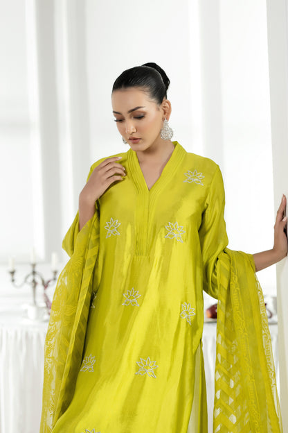 Purple Haze | Suraya Edit |Chartreuse Charm - Luxury Dress - available at Maria Faisal in UK and USA.