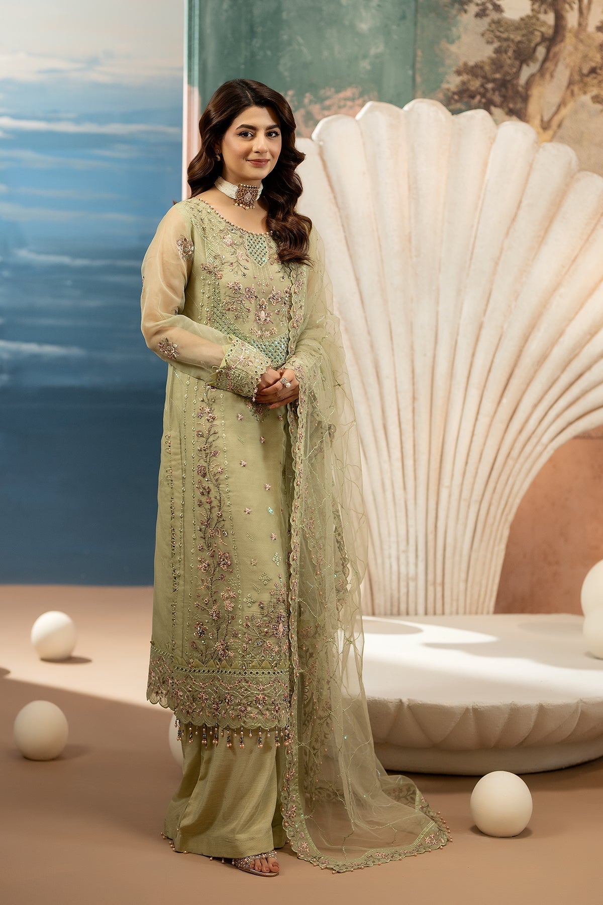Raeesa Premium | Kimora Luxury Organza | HU-61 - Dress - available at Maria Faisal in UK and USA.