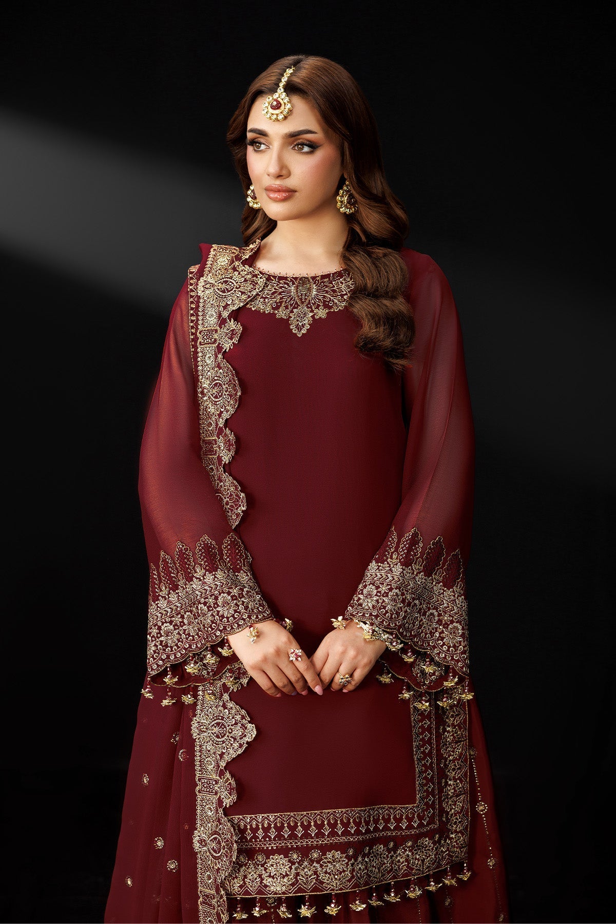 Alizeh | Dua Formals 26 | AF-DUA-3035-Marsala - Dress - available at Maria Faisal in UK and USA.
