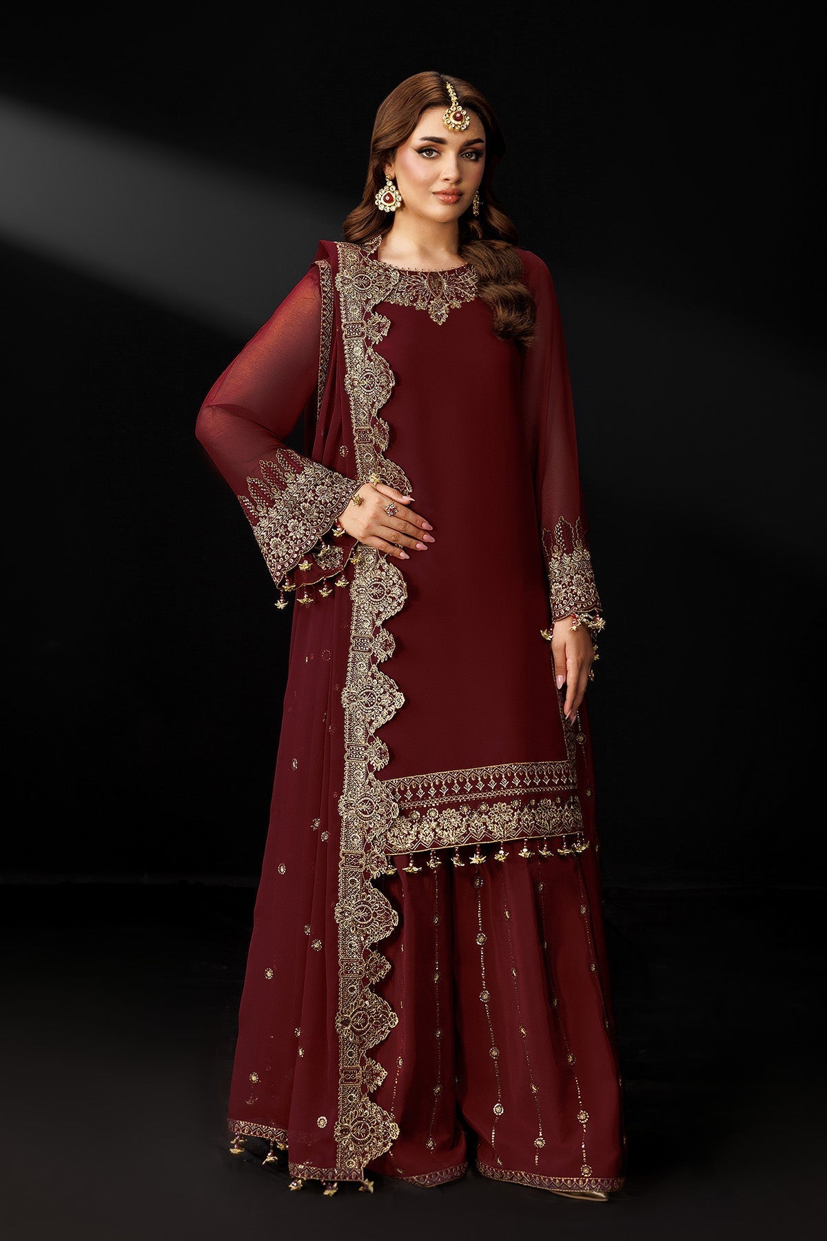 Alizeh | Dua Formals 26 | AF-DUA-3035-Marsala - Dress - available at Maria Faisal in UK and USA.