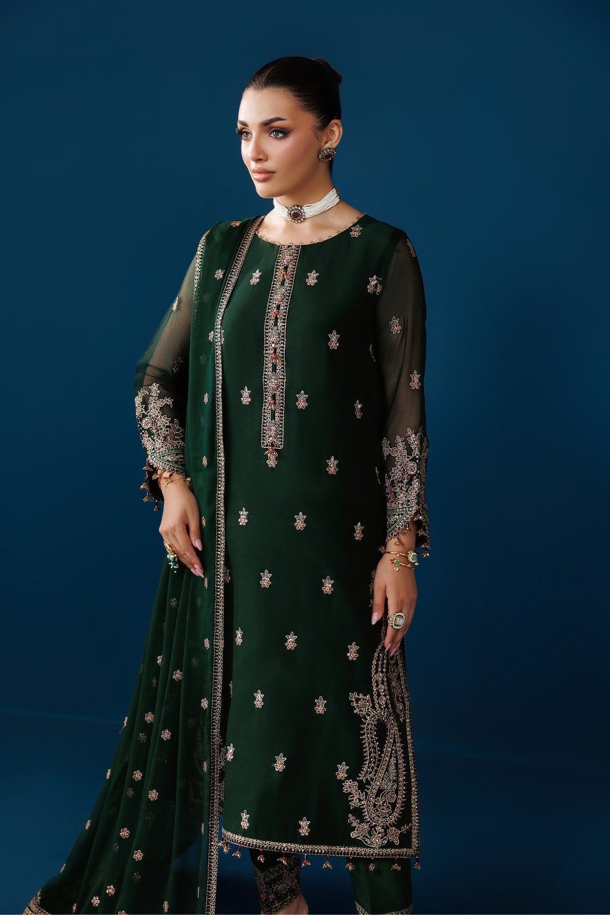 Alizeh | Dua Formals 26 | AF-DUA-3032-Regal Green - Dress - available at Maria Faisal in UK and USA.