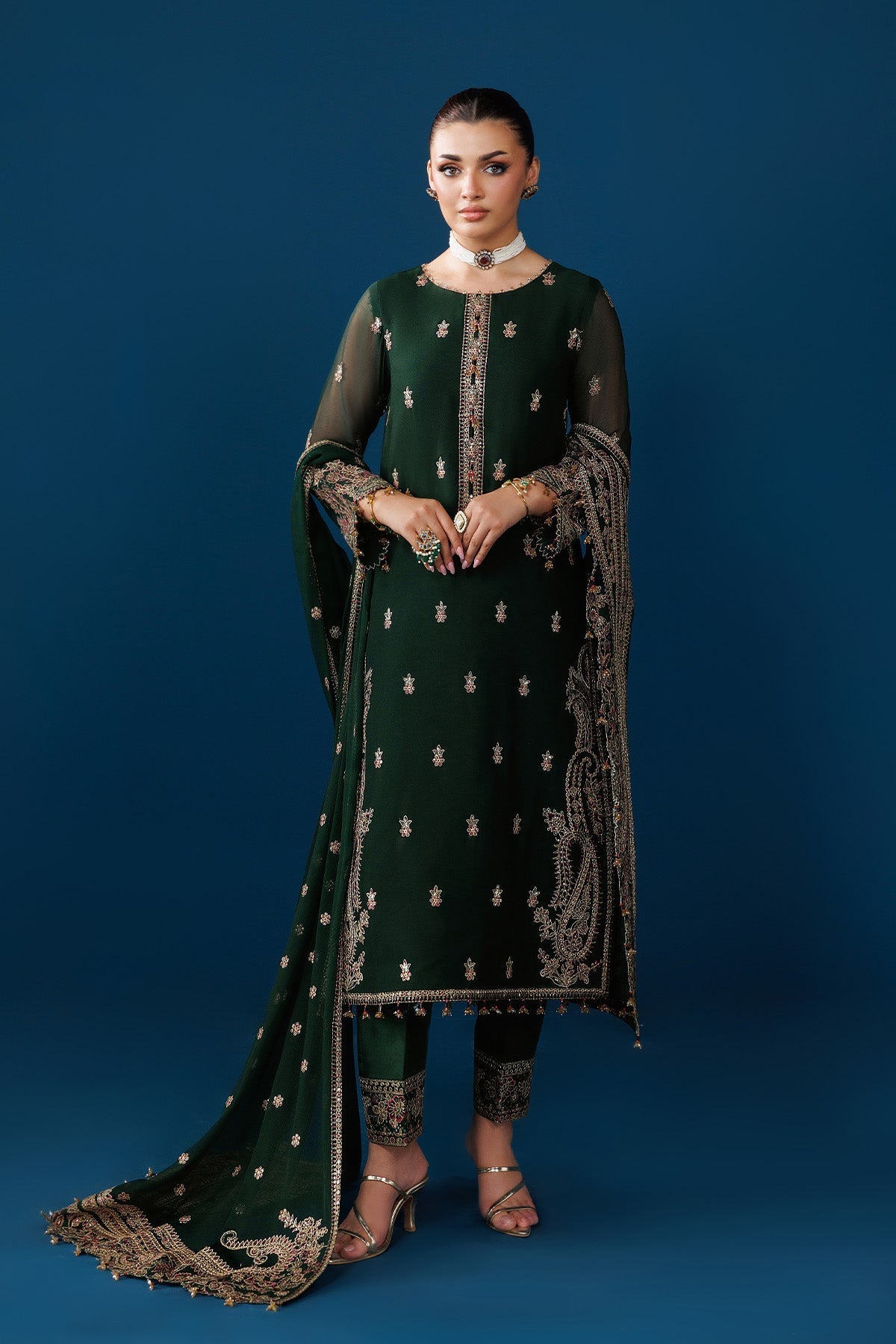 Alizeh | Dua Formals 26 | AF-DUA-3032-Regal Green - Dress - available at Maria Faisal in UK and USA.
