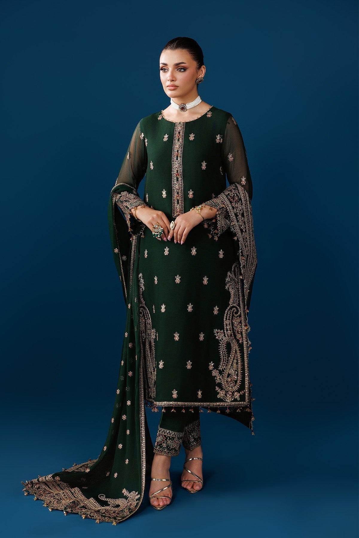 Alizeh | Dua Formals 26 | AF-DUA-3032-Regal Green - Dress - available at Maria Faisal in UK and USA.