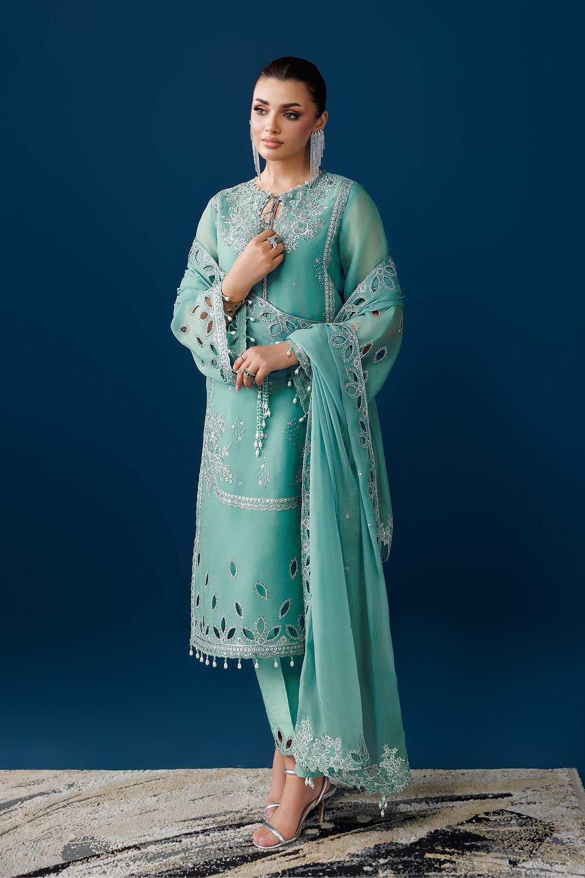 Alizeh | Dua Formals 26 | AF-DUA-3034-Sea Glass - Dress - available at Maria Faisal in UK and USA.