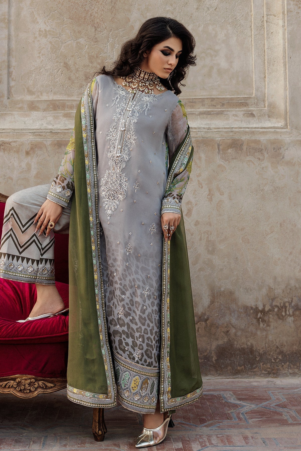 Charizma | Vasal Chiffon | VSL6-12 - Dress - available at Maria Faisal in UK and USA.