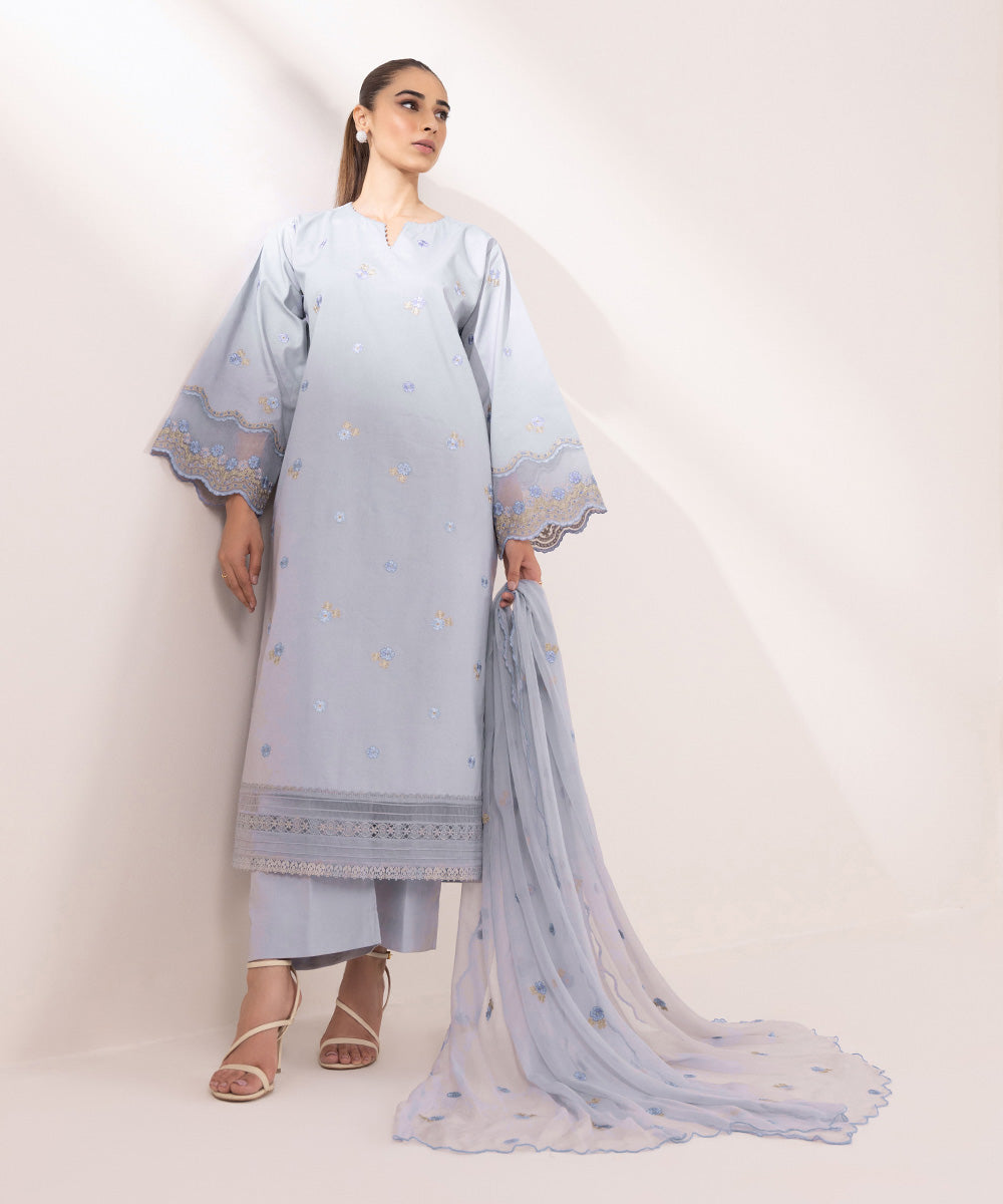 Sapphire | Intermix 2024 | Cambric Suit S-15 - Designer Dress with Intricate embroidery and embellishments. Shop elegent wedding dress at Maria Faisal.