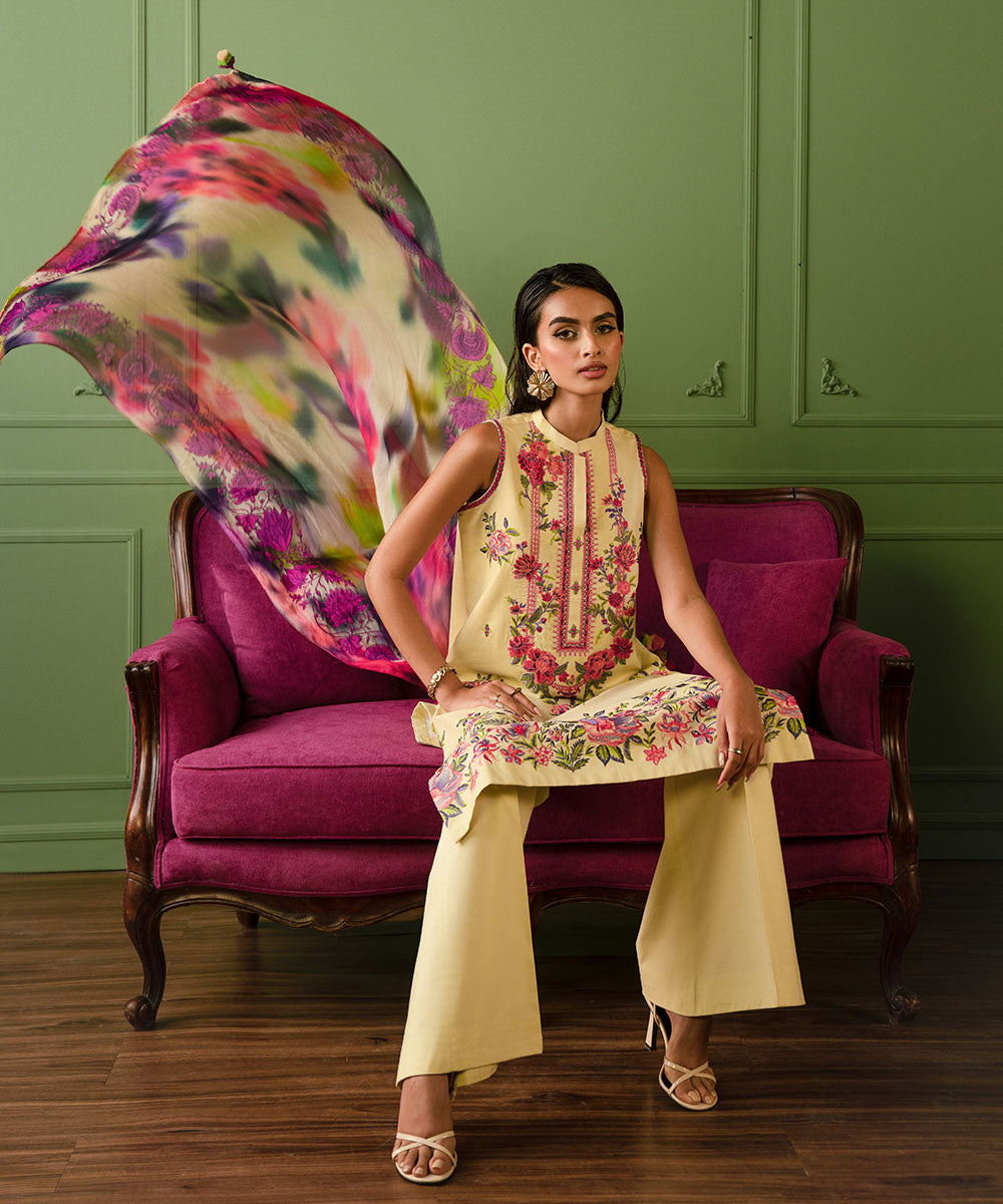 Sapphire | Intermix 2024 | Cambric Suit S-47 - Designer Dress with Intricate embroidery and embellishments. Shop elegent wedding dress at Maria Faisal.