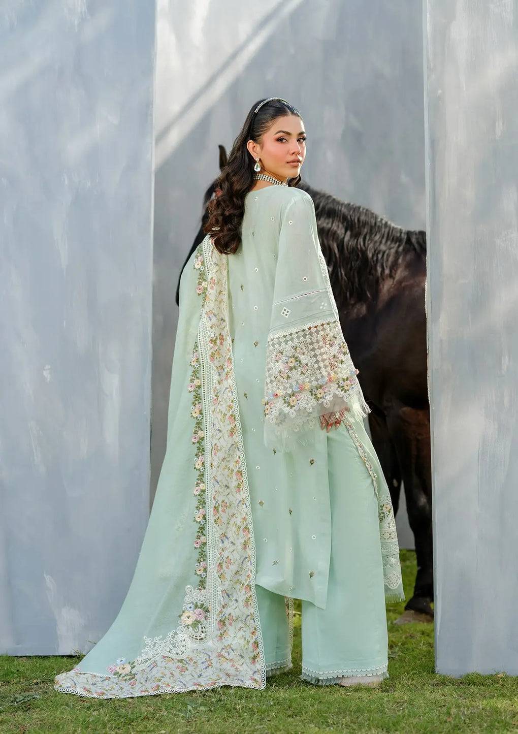 Elaf Premium | Luxury Lawn 25 | ELH-4B FROSTEL by Maria Faisal - Registered Vendor of : Elaf Premium - type : Ladies Clothes - 100% original wedding dresses