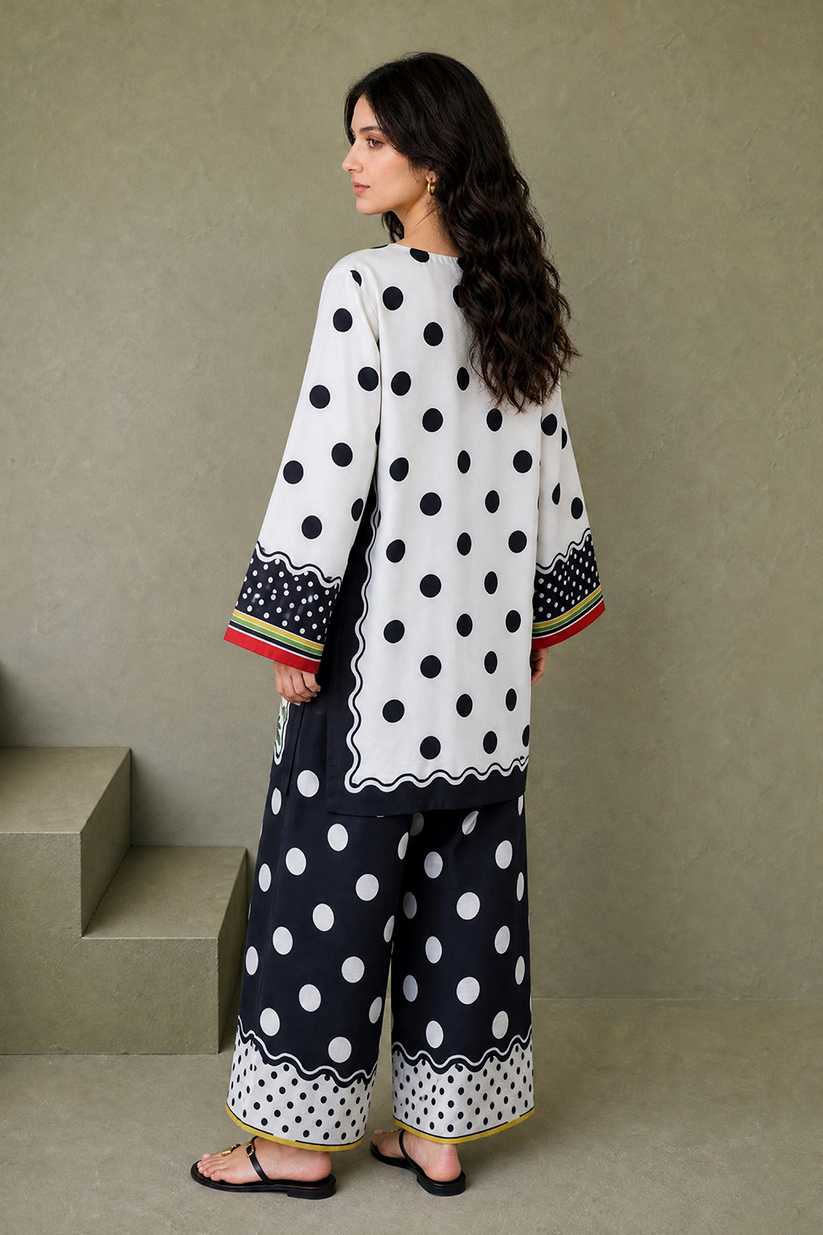 Saad Shaikh | Ease Fall Edit 26 | D-10 Co-ord Set White and Black - Casual Dress - available at Maria Faisal in UK and USA.