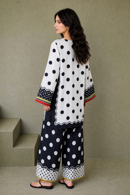 Saad Shaikh | Ease Fall Edit 26 | D-10 Co-ord Set White and Black - Casual Dress - available at Maria Faisal in UK and USA.