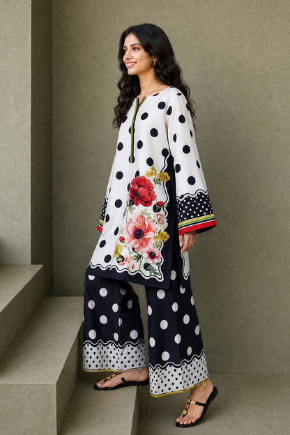 Saad Shaikh | Ease Fall Edit 26 | D-10 Co-ord Set White and Black - Casual Dress - available at Maria Faisal in UK and USA.