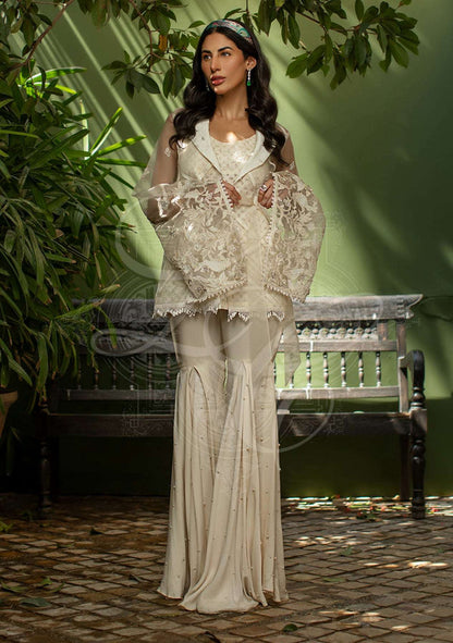 Layla Chatoor | Luxury Pret | Ivory Short Jacket - Luxury Dress - available at Maria Faisal in UK and USA.