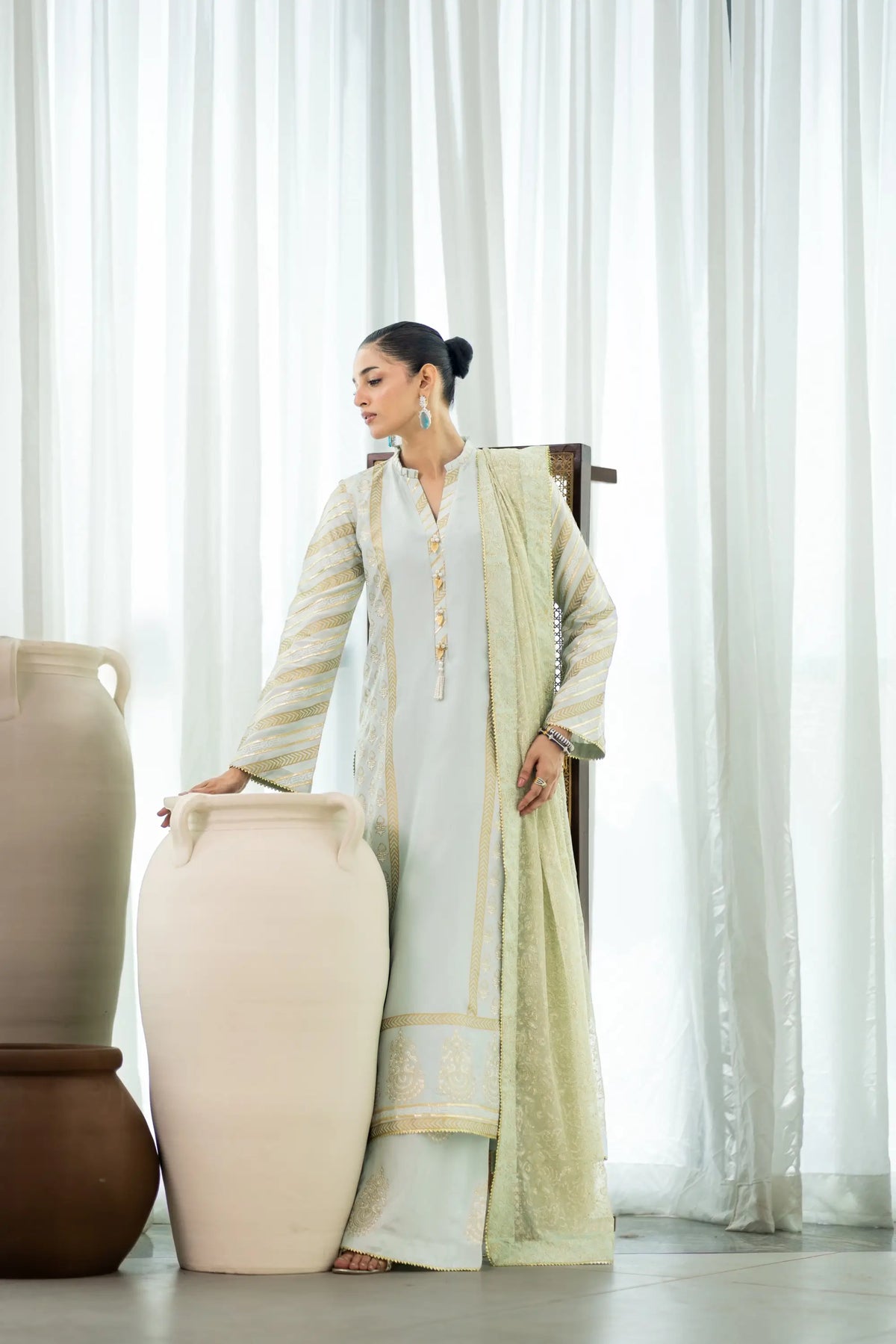Wahaj M Khan | Sanam Luxe | Pista IceBleu BS - Luxury Dress - available at Maria Faisal in UK and USA.