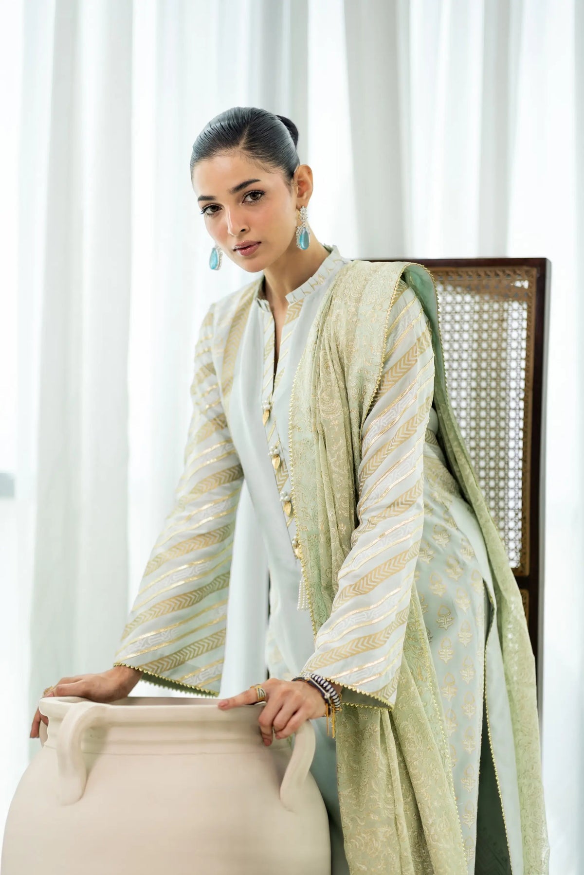 Wahaj M Khan | Sanam Luxe | Pista IceBleu BS - Luxury Dress - available at Maria Faisal in UK and USA.