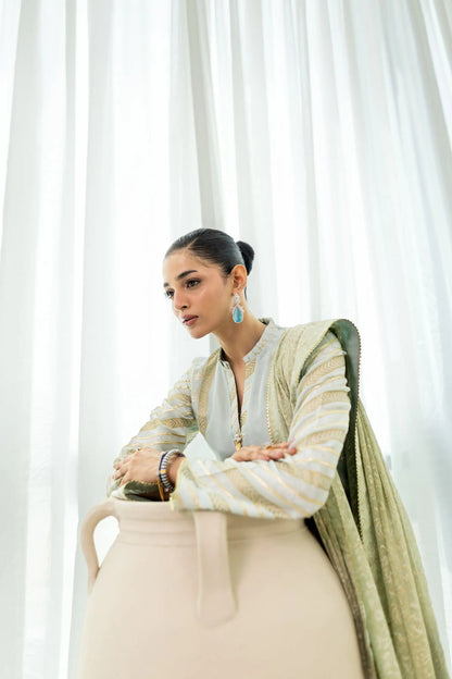 Wahaj M Khan | Sanam Luxe | Pista IceBleu BS - Luxury Dress - available at Maria Faisal in UK and USA.