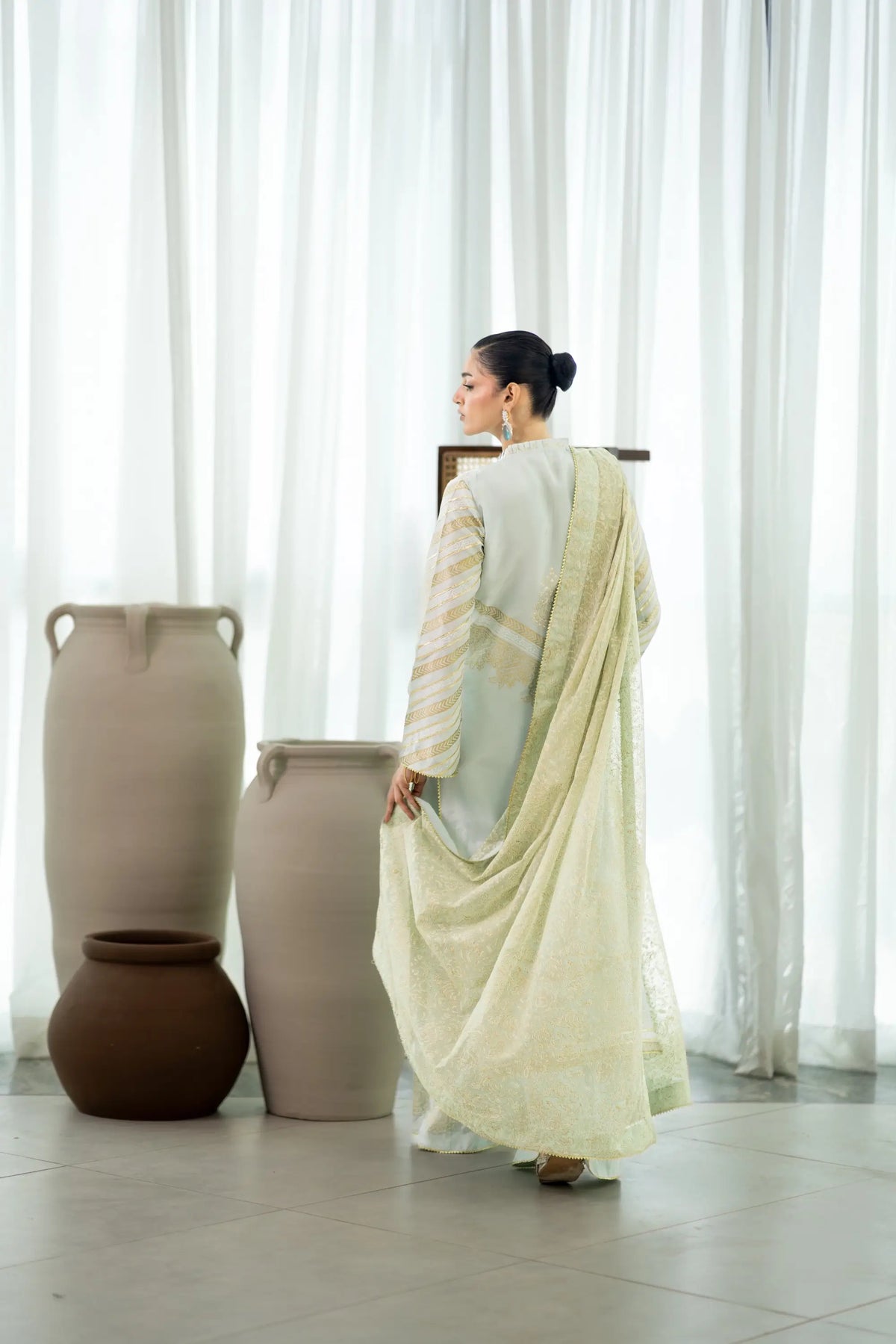 Wahaj M Khan | Sanam Luxe | Pista IceBleu BS - Luxury Dress - available at Maria Faisal in UK and USA.