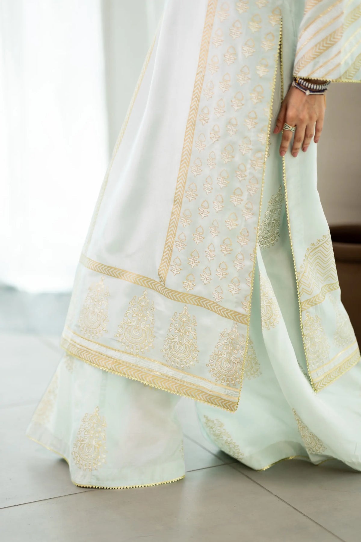 Wahaj M Khan | Sanam Luxe | Pista IceBleu BS - Luxury Dress - available at Maria Faisal in UK and USA.