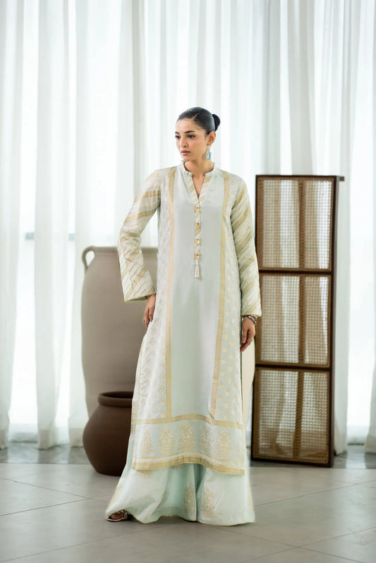 Wahaj M Khan | Sanam Luxe | Pista IceBleu BS - Luxury Dress - available at Maria Faisal in UK and USA.