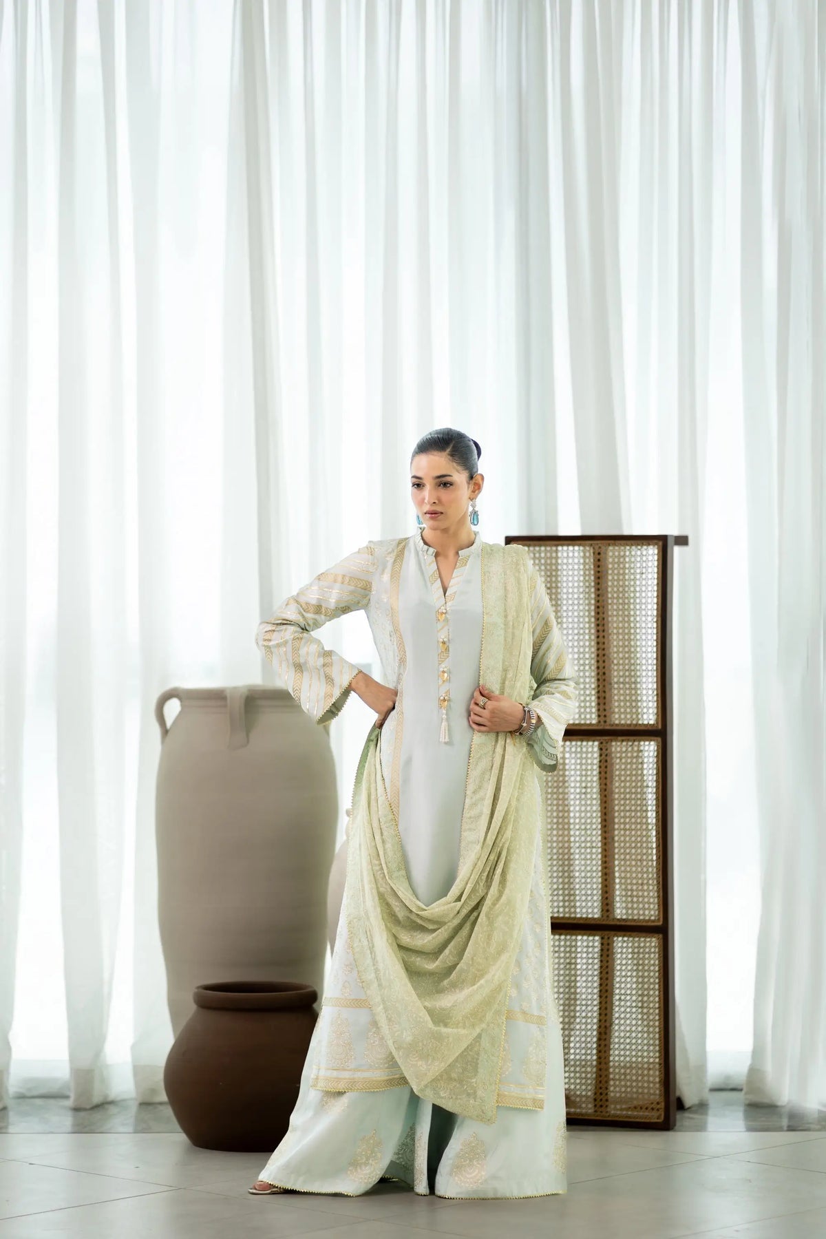 Wahaj M Khan | Sanam Luxe | Pista IceBleu BS - Luxury Dress - available at Maria Faisal in UK and USA.