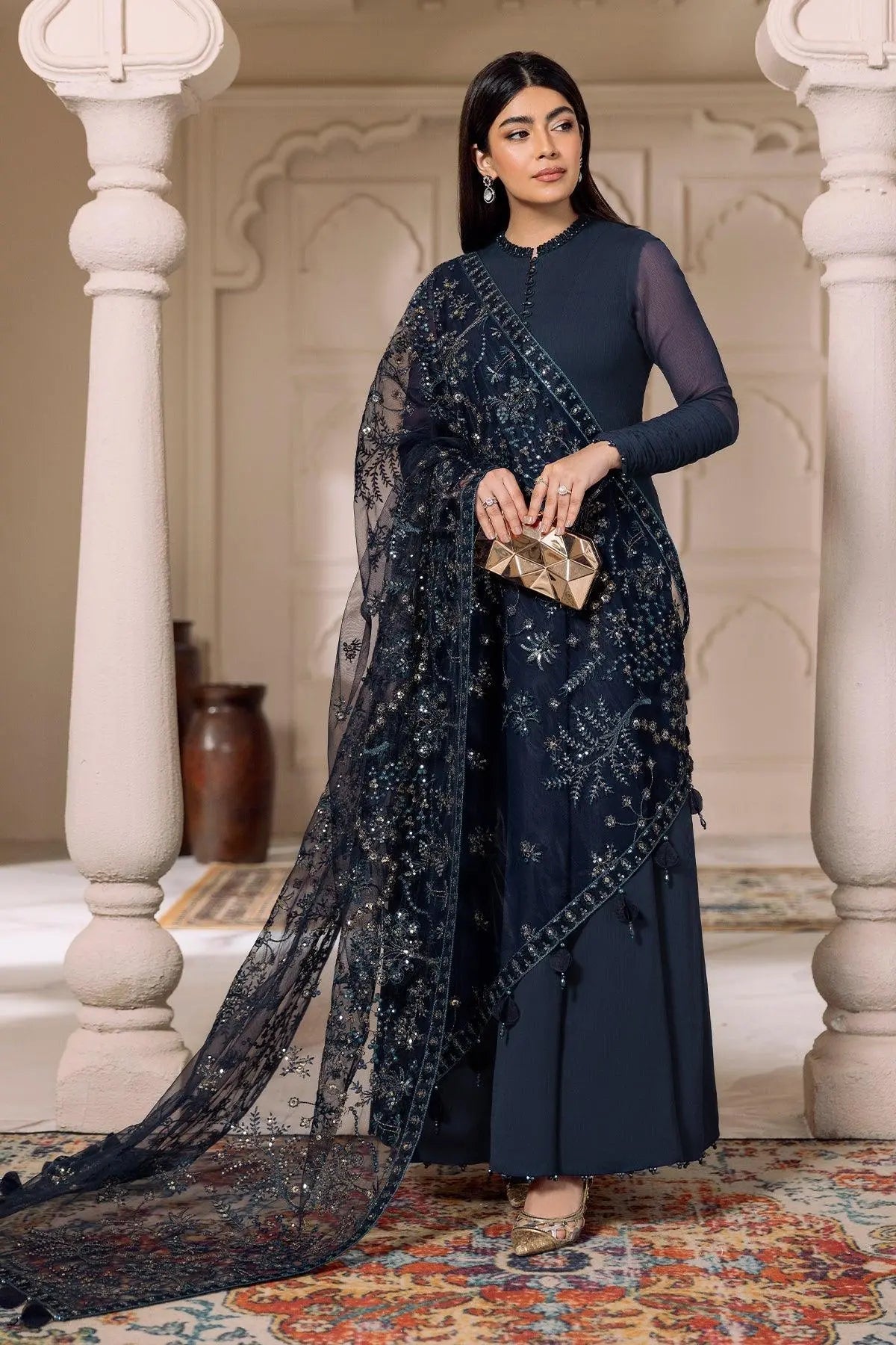 Alizeh | Ready to wear | Navy Blue 3 piece - RTW1012 - Ladies Clothes - Maria Faisal
