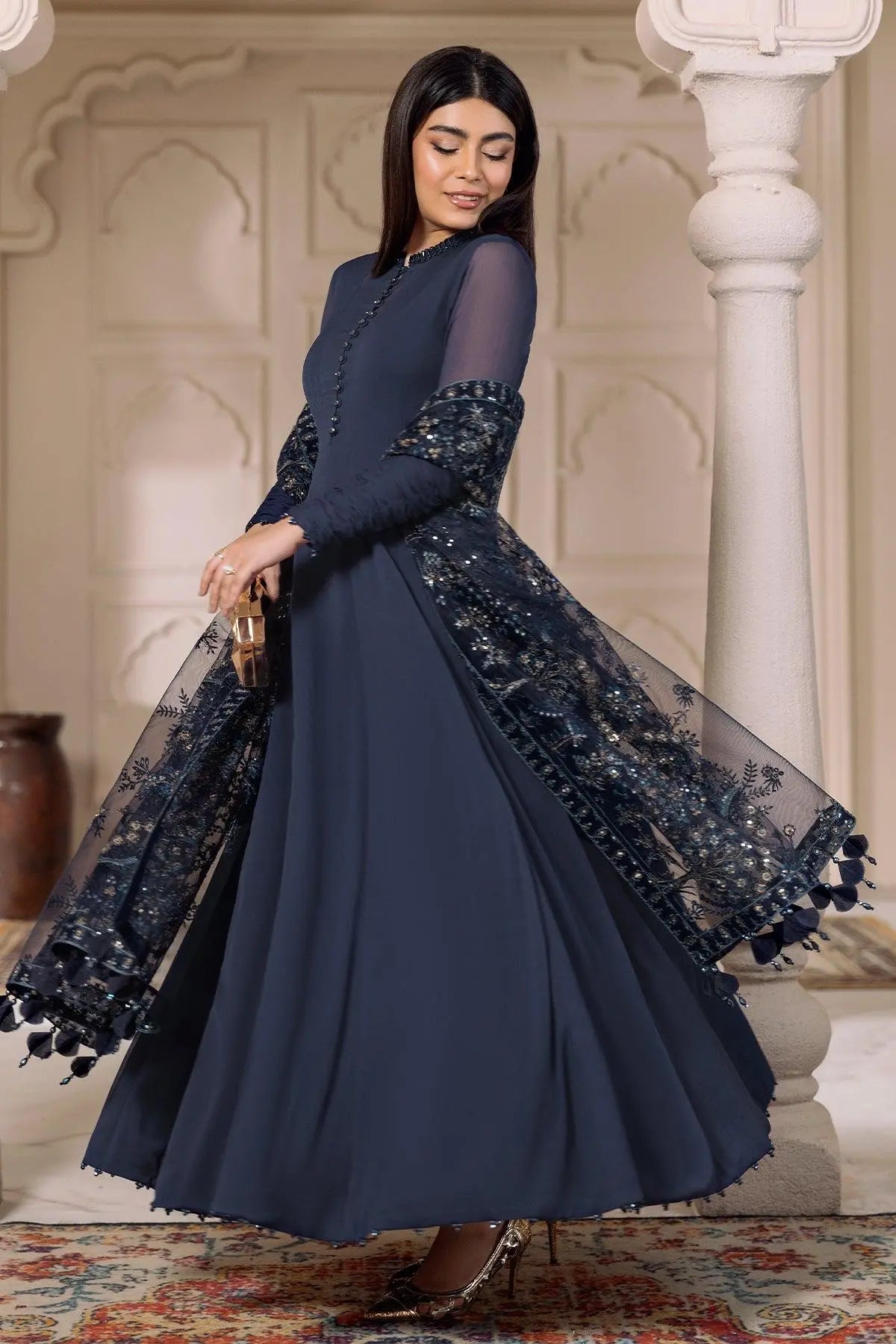 Alizeh | Ready to wear | Navy Blue 3 piece - RTW1012 - Ladies Clothes - Maria Faisal