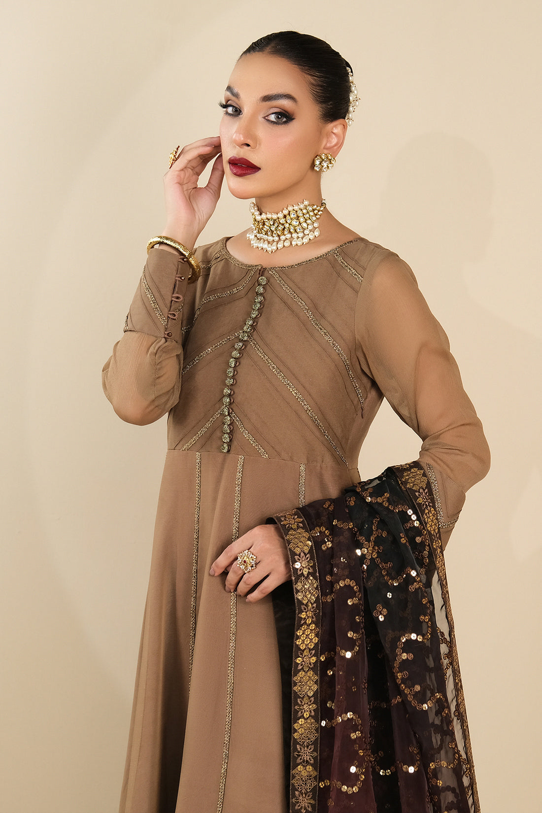 Alizeh | Formals Collection | Rose Beige Dress 3 piece - RTW1017