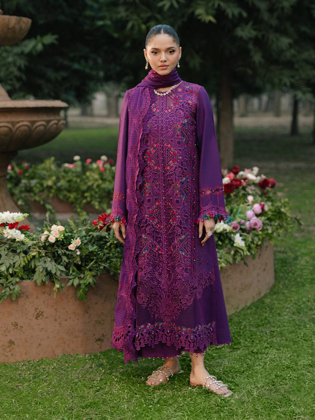 Bin Ilyas | Freesia Embroidered Lawn 25 | 105 - B by Maria Faisal - Registered Vendor of : Bin Ilyas - type : Ladies Clothes - 100% original wedding dresses
