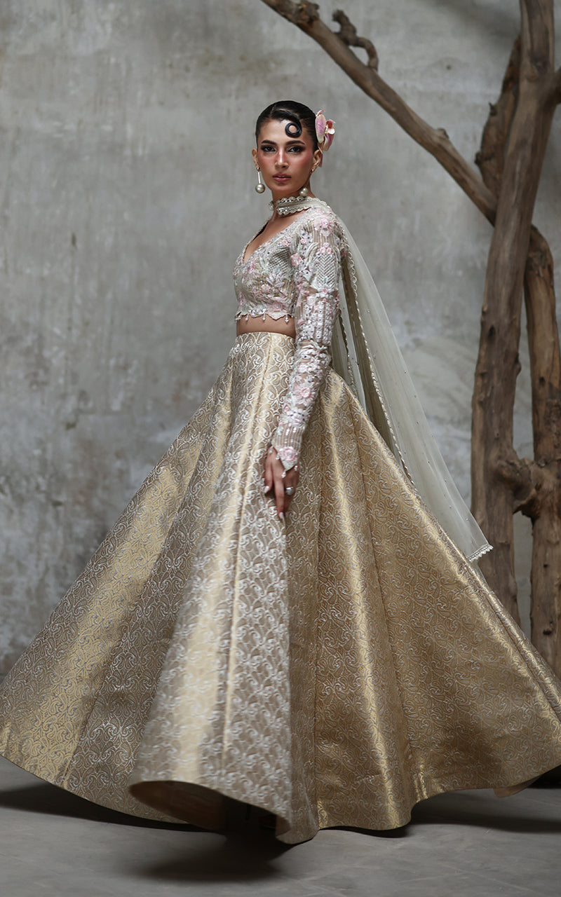 Threads and Motifs | Formal Dresses 25 | Organza Embroidered Blouse With Lehenga - Ladies Clothes - Maria Faisal