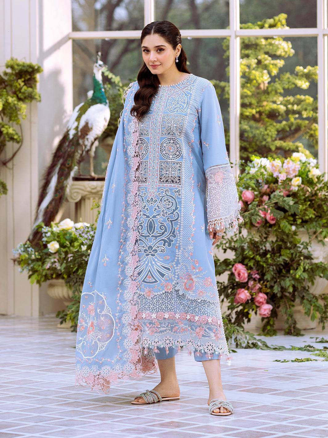 Bin Ilyas | Freesia Embroidered Lawn 25 | 107 - A by Maria Faisal - Registered Vendor of : Bin Ilyas - type : Ladies Clothes - 100% original wedding dresses