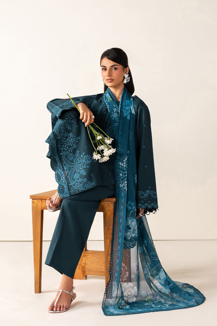 Farasha | Summer Melody 26 | Midnight Teal - Casual Dress - available at Maria Faisal in UK and USA.