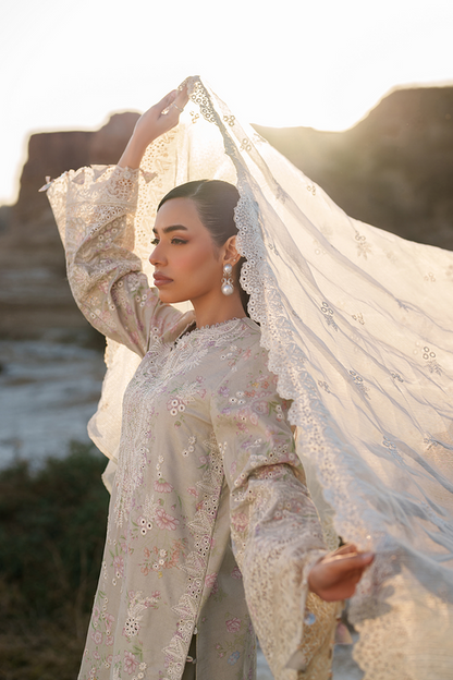Emaan adeel | Sunlit Groove Luxury Lawn 26 | MEHVES - Luxury Dress - available at Maria Faisal in UK and USA.