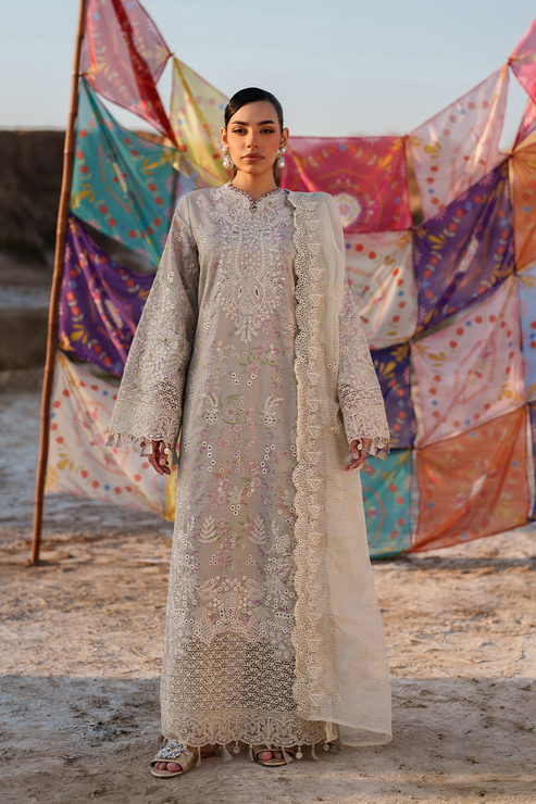 Emaan adeel | Sunlit Groove Luxury Lawn 26 | MEHVES - Luxury Dress - available at Maria Faisal in UK and USA.