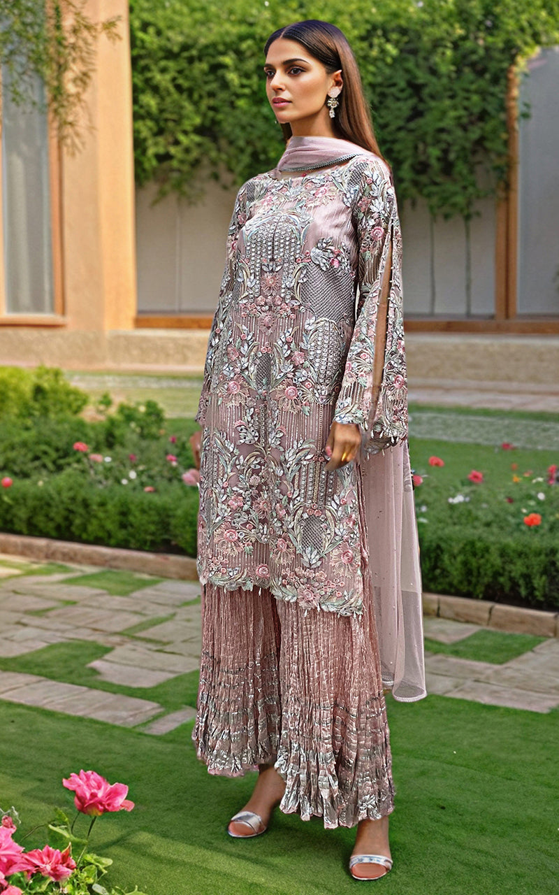 Threads and Motifs | Formal Dresses 25 | Embroidered Shirt With Dupatta And Gharara - Ladies Clothes - Maria Faisal