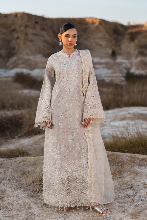 Emaan adeel | Sunlit Groove Luxury Lawn 26 | MEHVES - Luxury Dress - available at Maria Faisal in UK and USA.