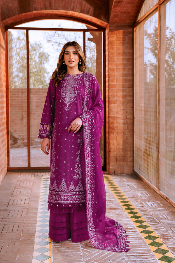 Farasha | Dastoor Embroidered Lawn SS24 | TEMPTING BERY - Waniyas