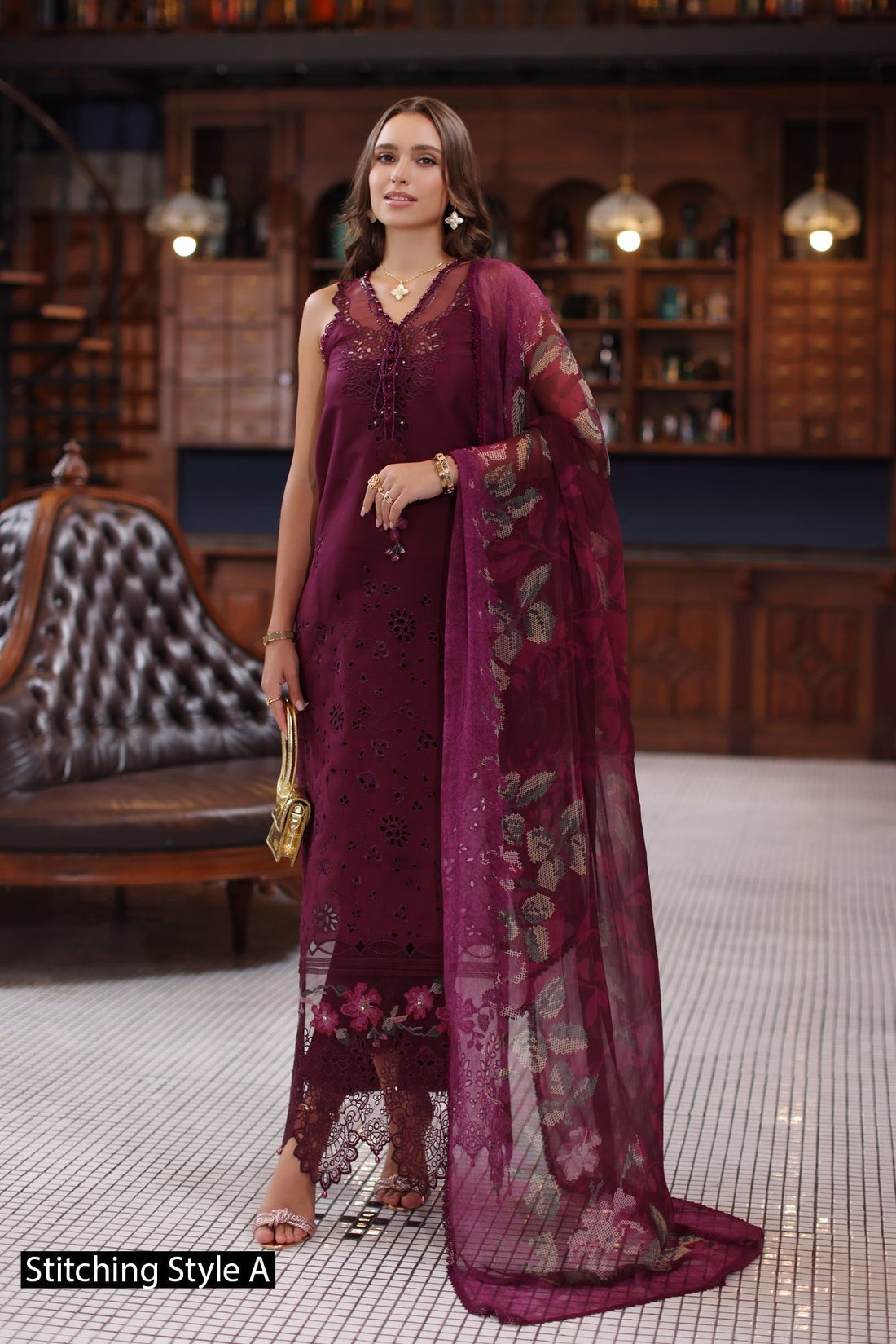 Noor by Saadia Asad | Eid Luxury Schiffli Laserkari 25 | D12- Plum - Ladies Clothes - Maria Faisal