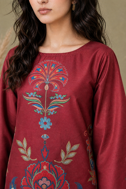 Saad Shaikh | Ease Fall Edit 26 | D-11 Co-ord Set Maroon and White - Casual Dress - available at Maria Faisal in UK and USA.