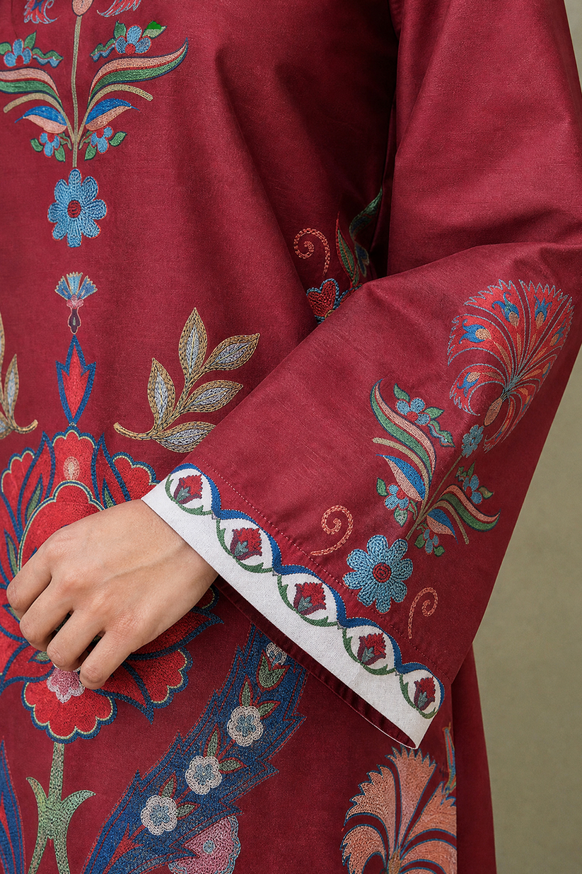 Saad Shaikh | Ease Fall Edit 26 | D-11 Co-ord Set Maroon and White - Casual Dress - available at Maria Faisal in UK and USA.