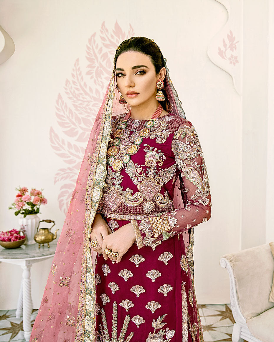 Gulaal | Wedding Formals | Pois Embroidered Net 3-Piece Suit WS-08 - Designer Dress with Intricate embroidery and embellishments. Shop elegent wedding dress at Maria Faisal.