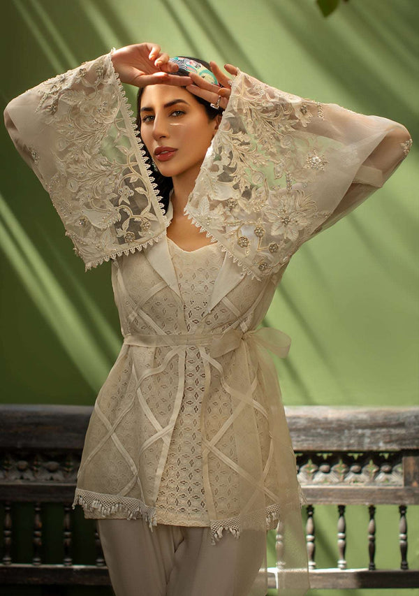 Layla Chatoor | Luxury Pret | Ivory Short Jacket - Luxury Dress - available at Maria Faisal in UK and USA.
