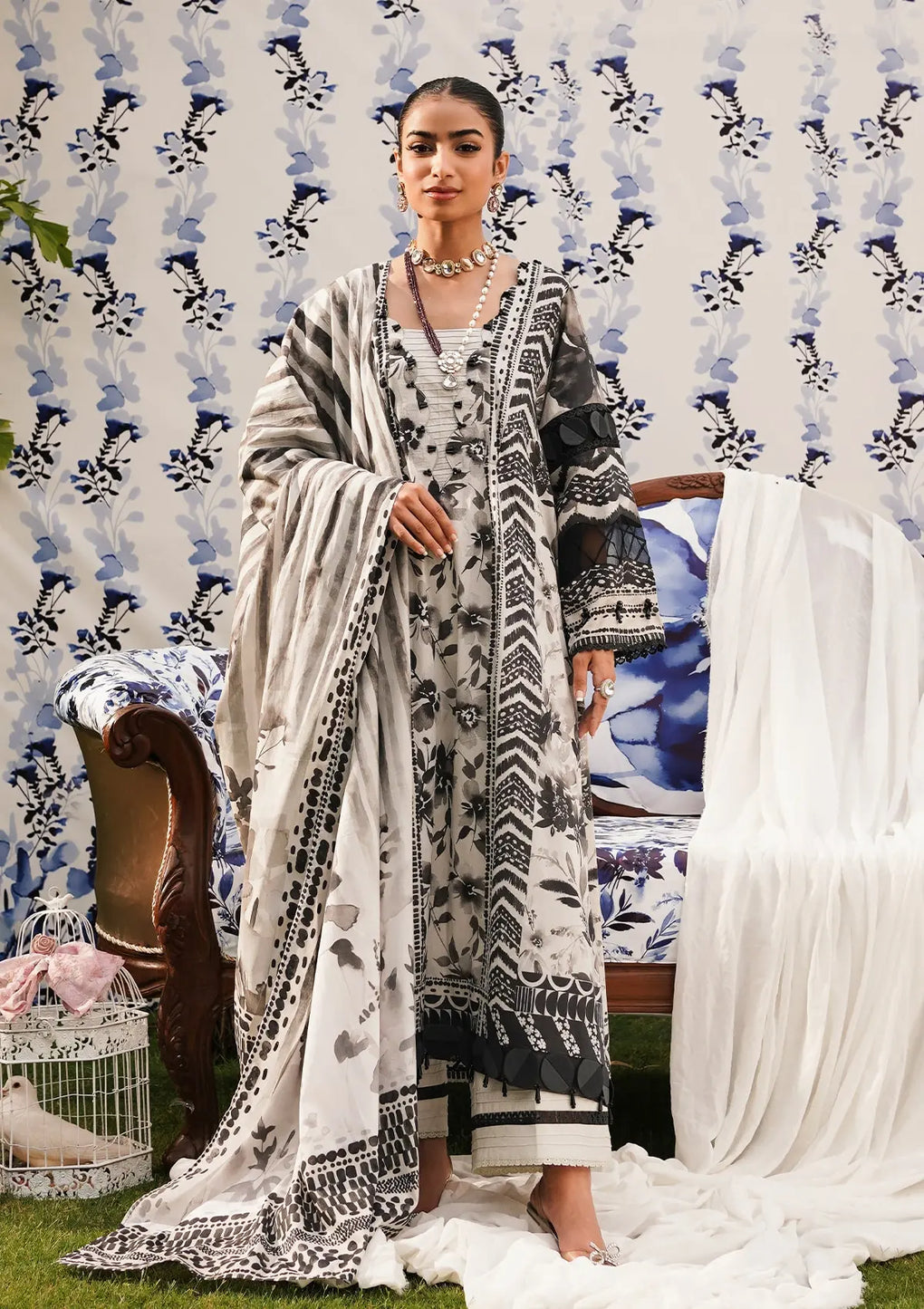 Elaf Premium | Printed Collection 24 | EEP-07B - Black Blossom - Waniyas