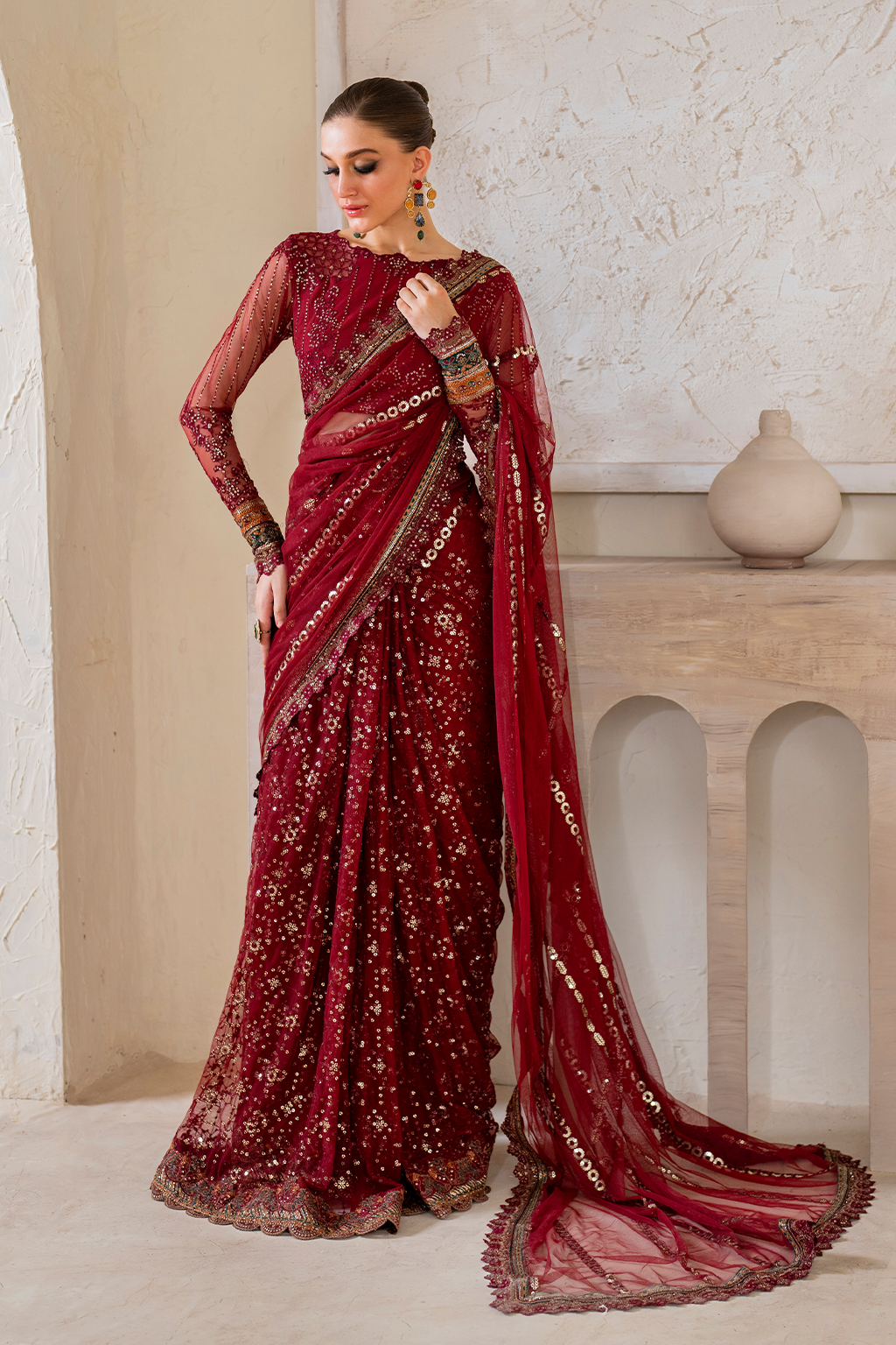 Iznik | Chinnon Chiffon | CC-49 Embroidered Net - Ladies Clothes - Maria Faisal