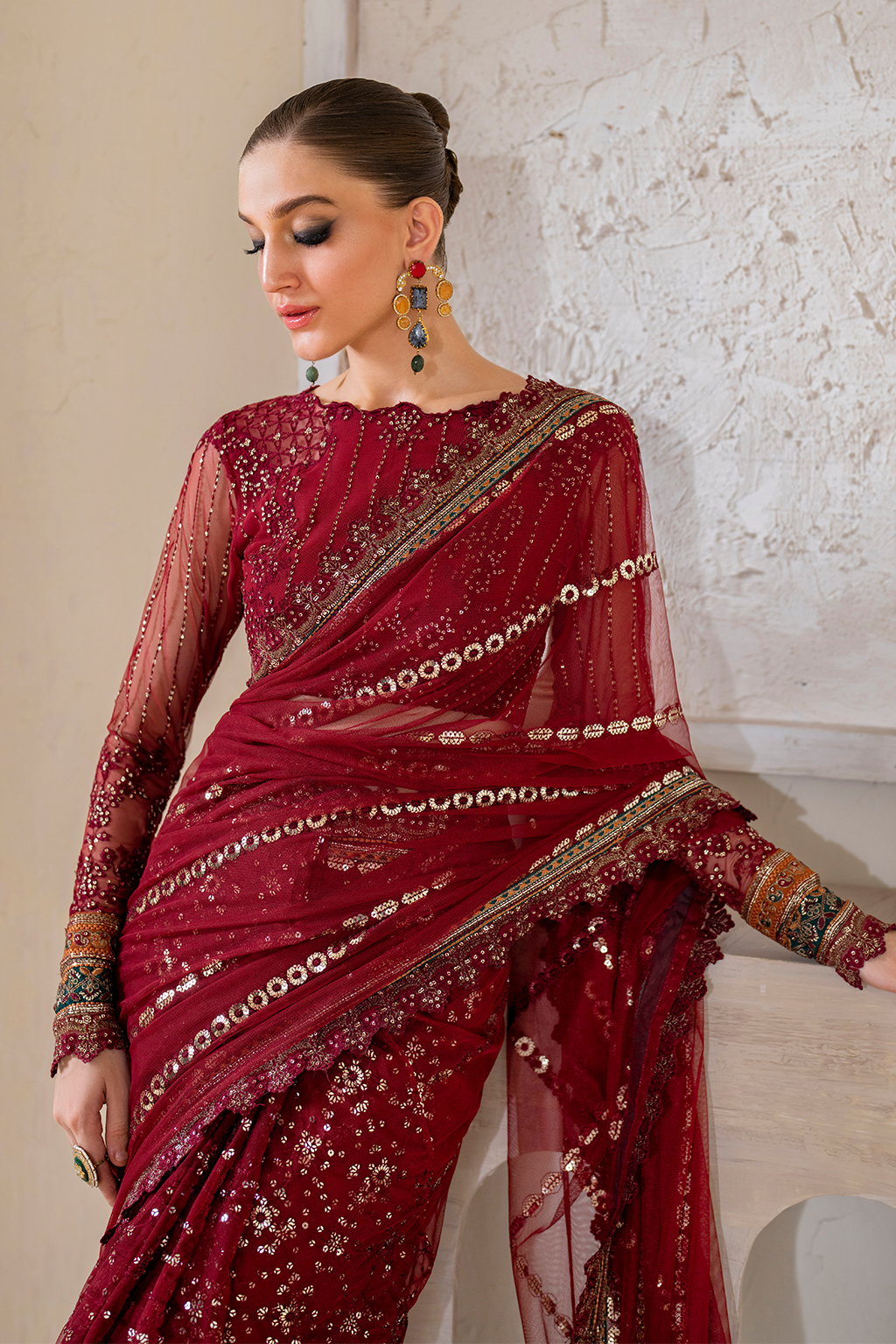 Iznik | Chinnon Chiffon | CC-49 Embroidered Net - Ladies Clothes - Maria Faisal