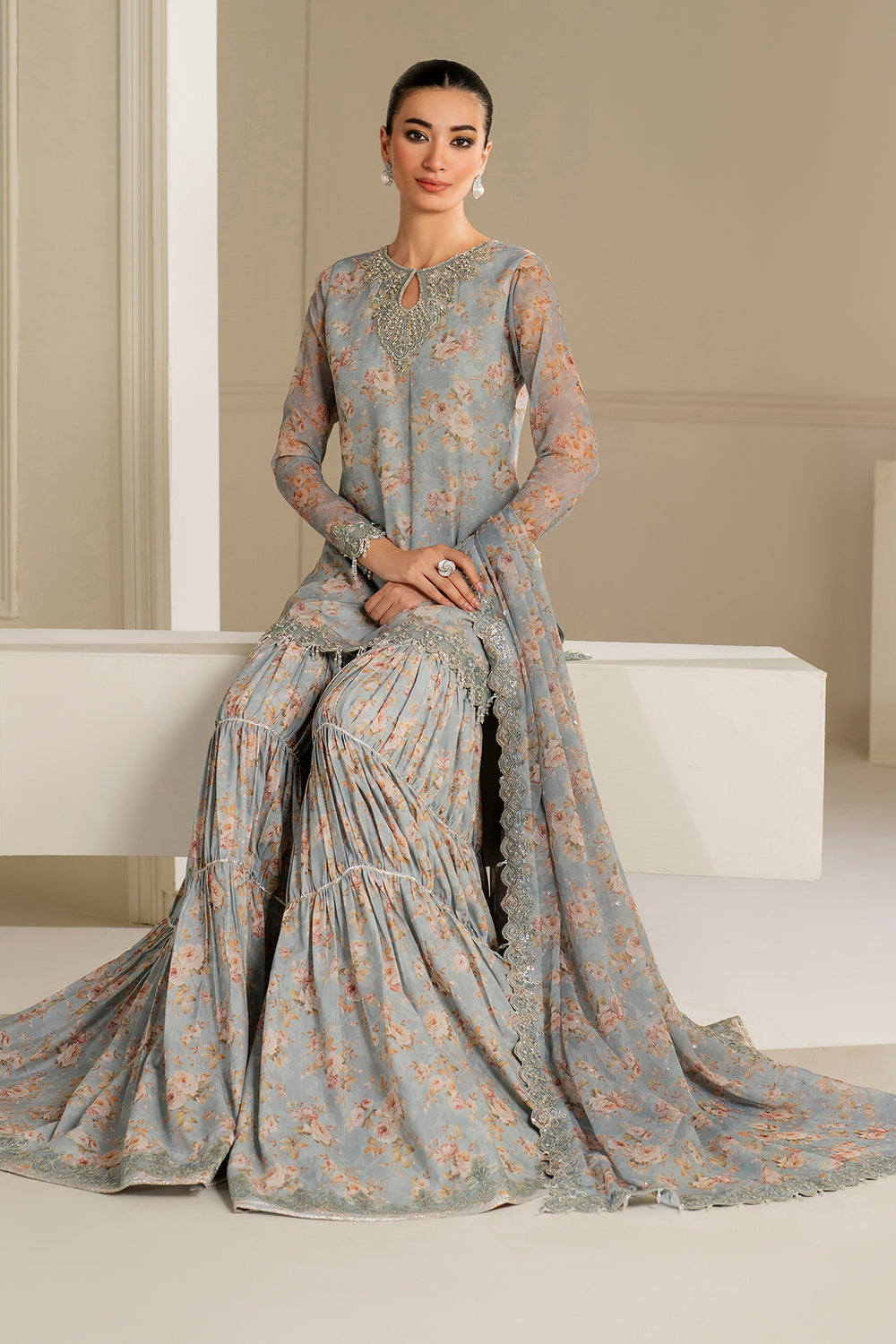 Baroque | Formals Collection | EMBROIDERED CHIFFON UF-4165 - Formal Dress - available at Maria Faisal in UK and USA.